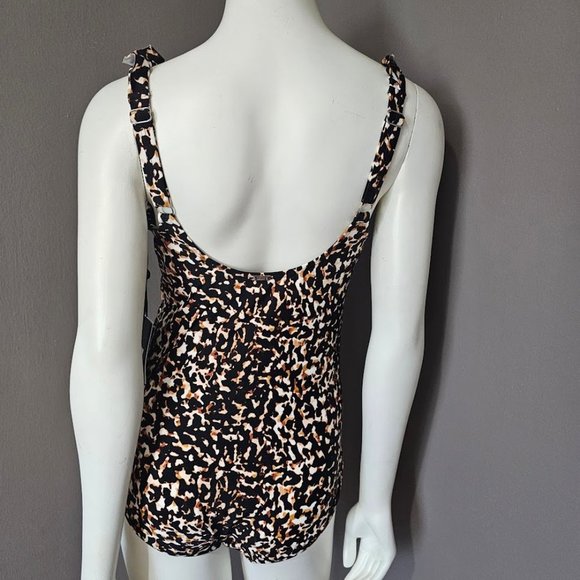 DKNY Ruffle Plunge One-Piece Swimsuit Cheetah Print Size 12 - Picture 4 of 14